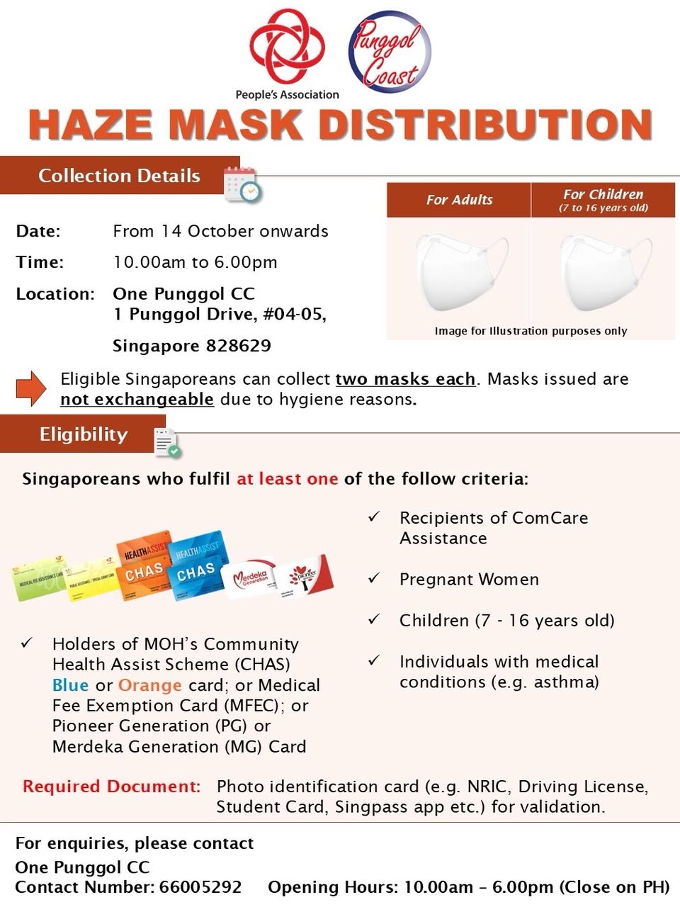 Mask collection details at One Punggol CC