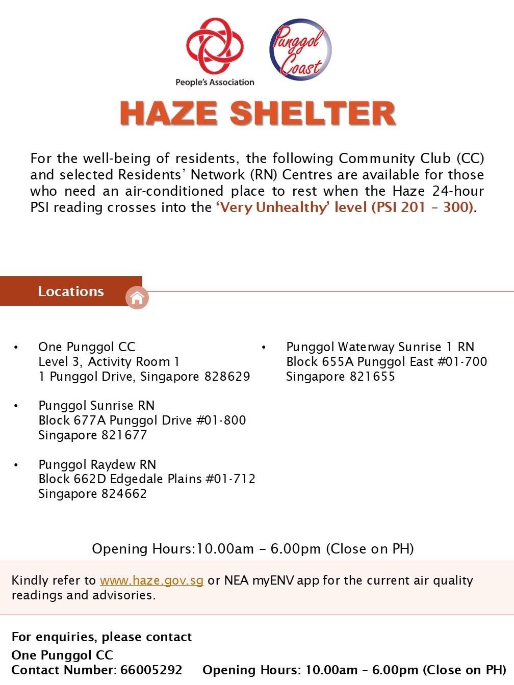 Punggol Coast haze support mask distribution and shelters