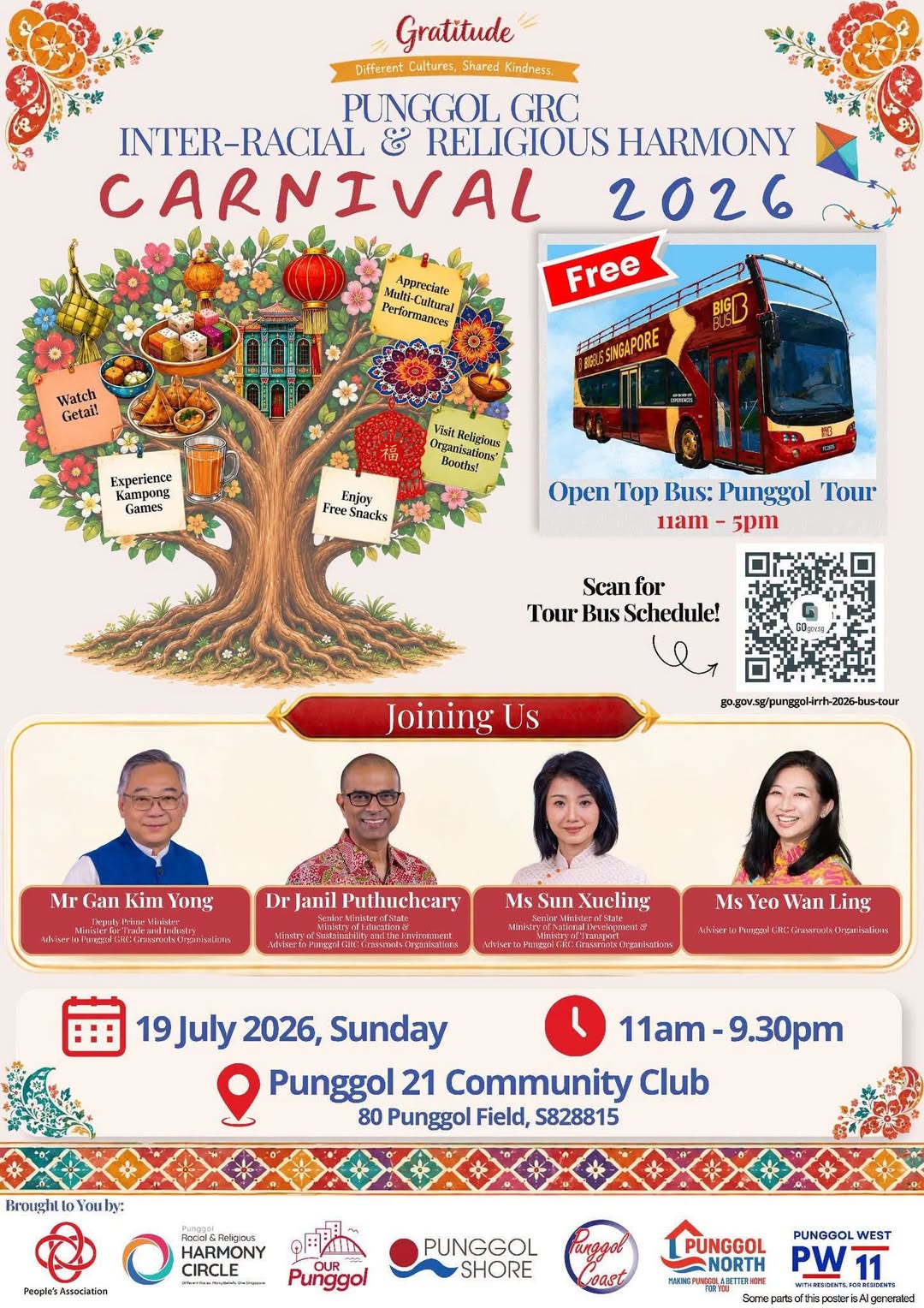 Punggol GRC Harmony Carnival 2026 on 19 July with Free Open Top Bus Tour