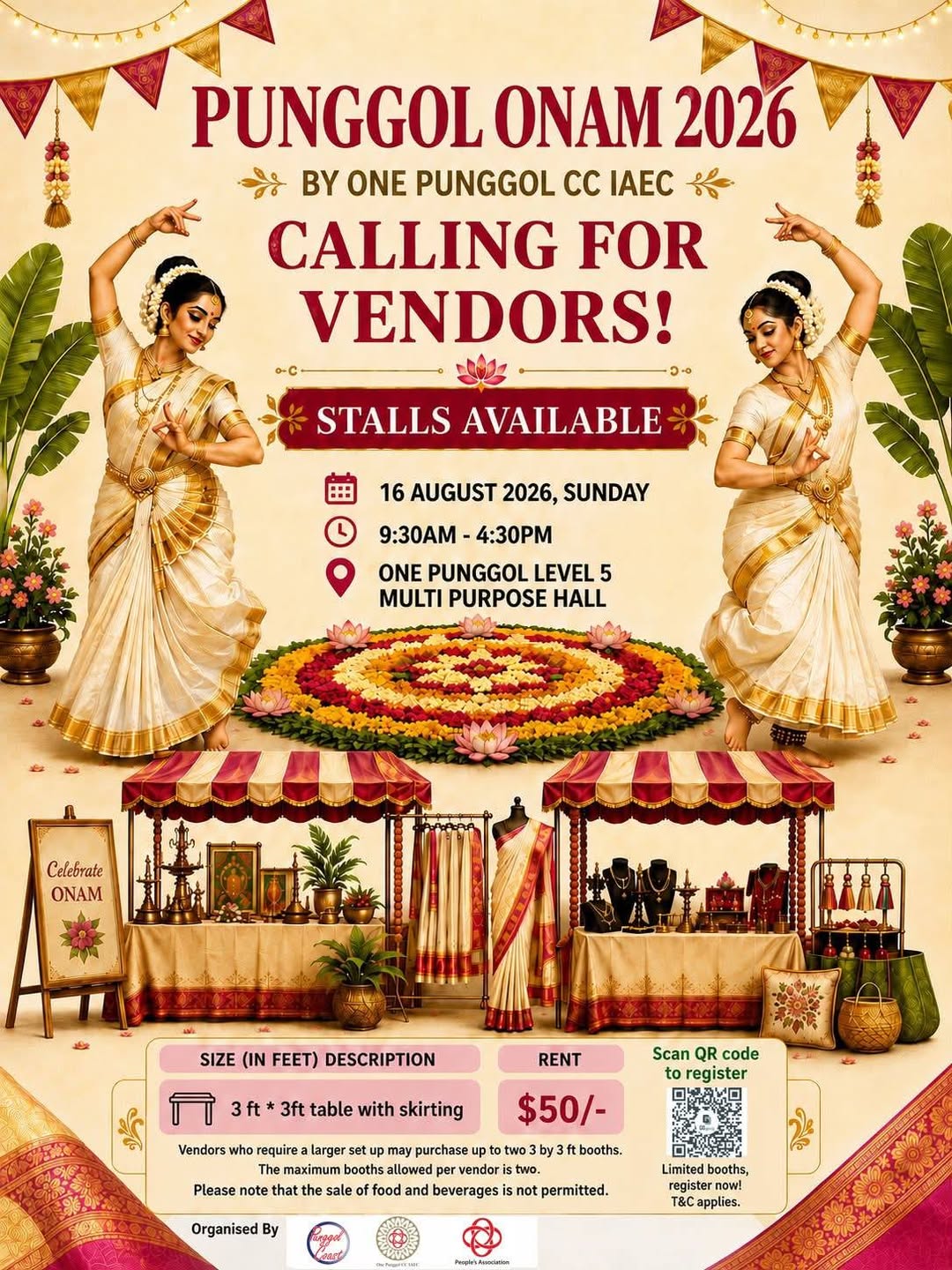 Onam 2026 Stall Registrations Open at One Punggol, $50 Per Booth