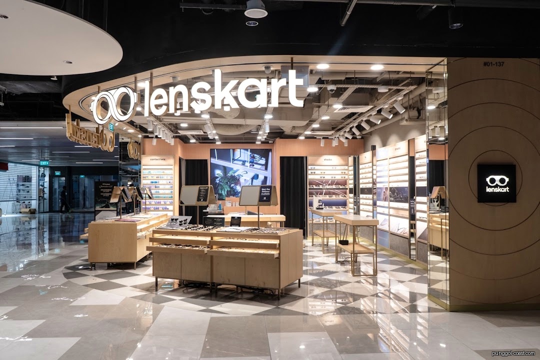 Lenskart shop entrance with eyeglasses displays visible inside.