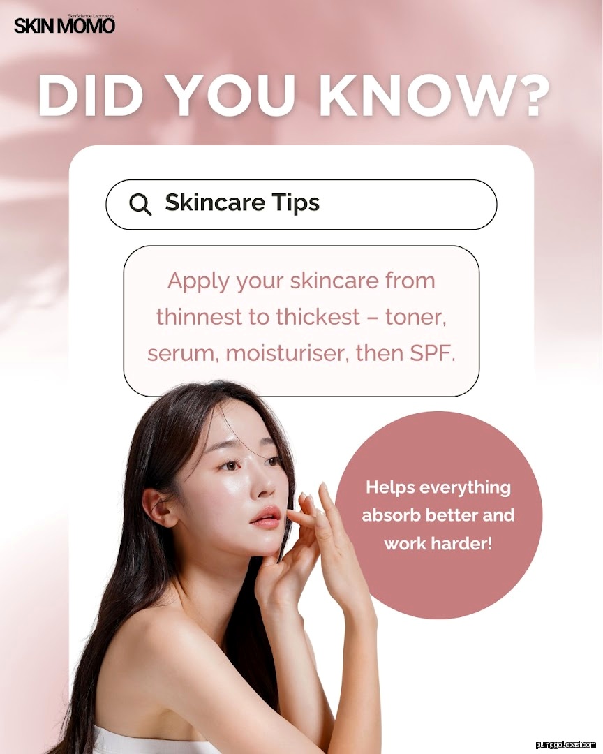 Graphic with a woman and skincare tips about product application order.