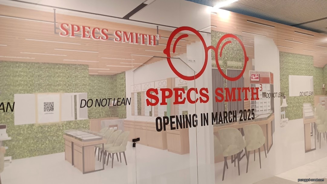 Shop front decal for Specs Smith announcing opening in March 2025.